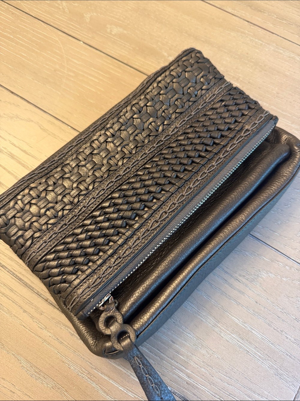 Brighton Black Woven Leather Clutch Wristlet
